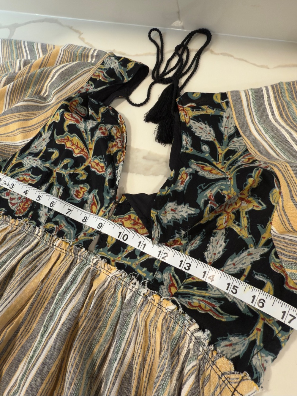 Free People Under the Sun Tunic dress black combo boho floral striped small FLAW - Picture 15 of 16